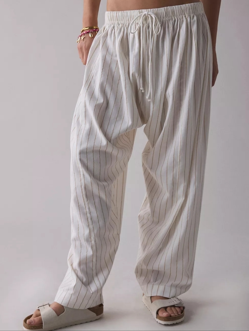 Urban Outfitters White Pinstripe Drawstring Harem Joggers